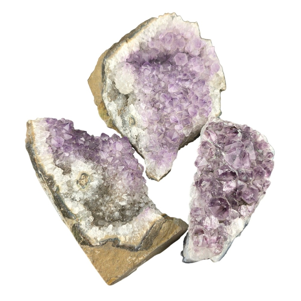 Natural Amethyst Crystal Cluster Lot 3 Piece Raw Purple‎ Druzy Geode Specimens